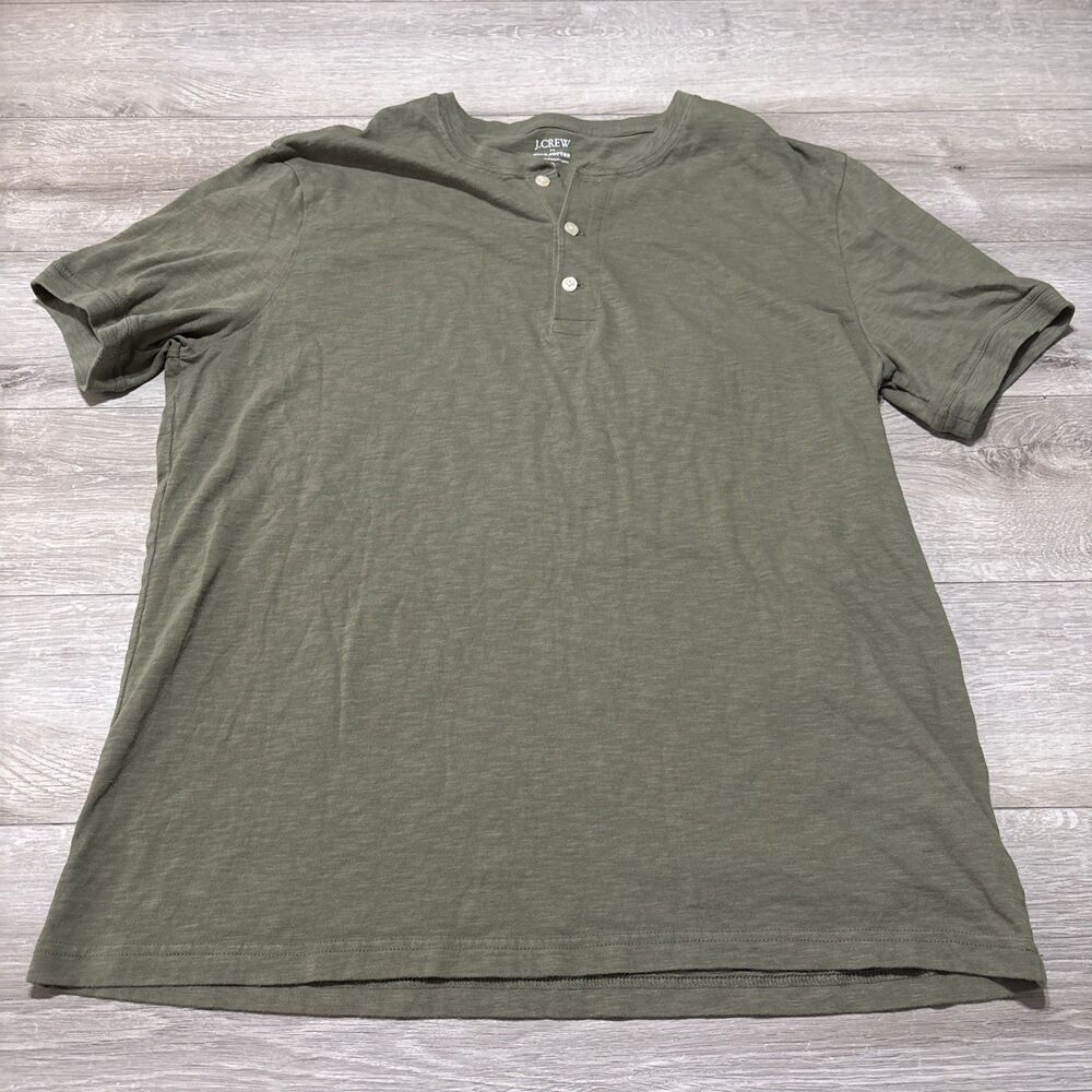 J. Crew Men's Slub Cotton 3 Button Henley Short Sleeves Vintage Surplus Green XL